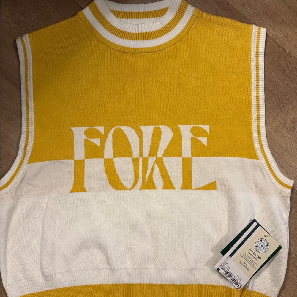 FORE Women's Yellow and White V-Neck Sweater